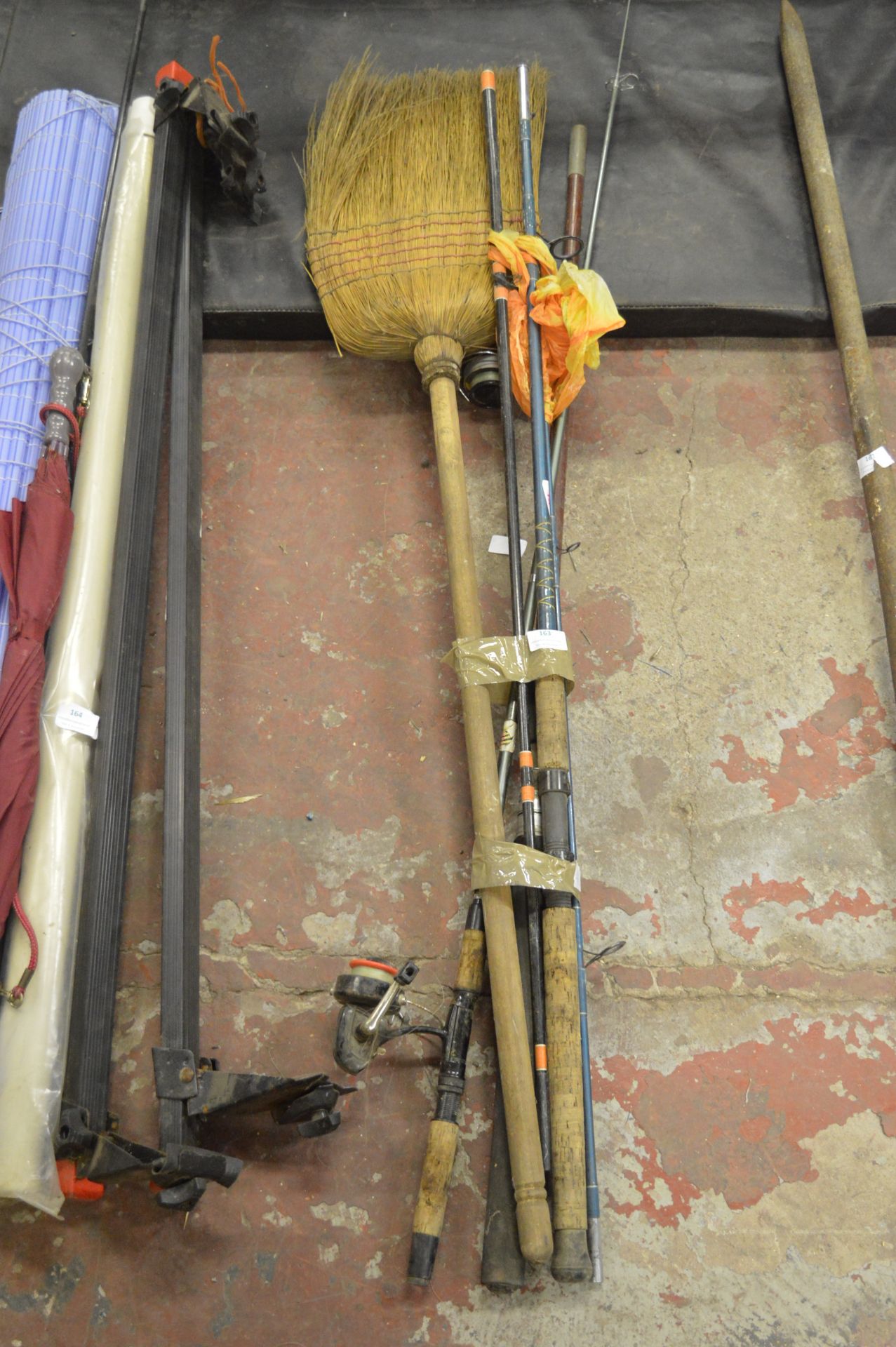 Assorted Fishing Rods, Broom, etc.