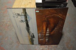 Two Wooden Backed Prints - Lakescene and Woodland