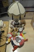 Pottery Table Lamp with Shade, Ornaments, Clown Do