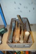 Storage Tin Containing Assorted Hammers and Mallet