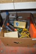 Box of Assorted Tools Including Wheel Brace, Circu