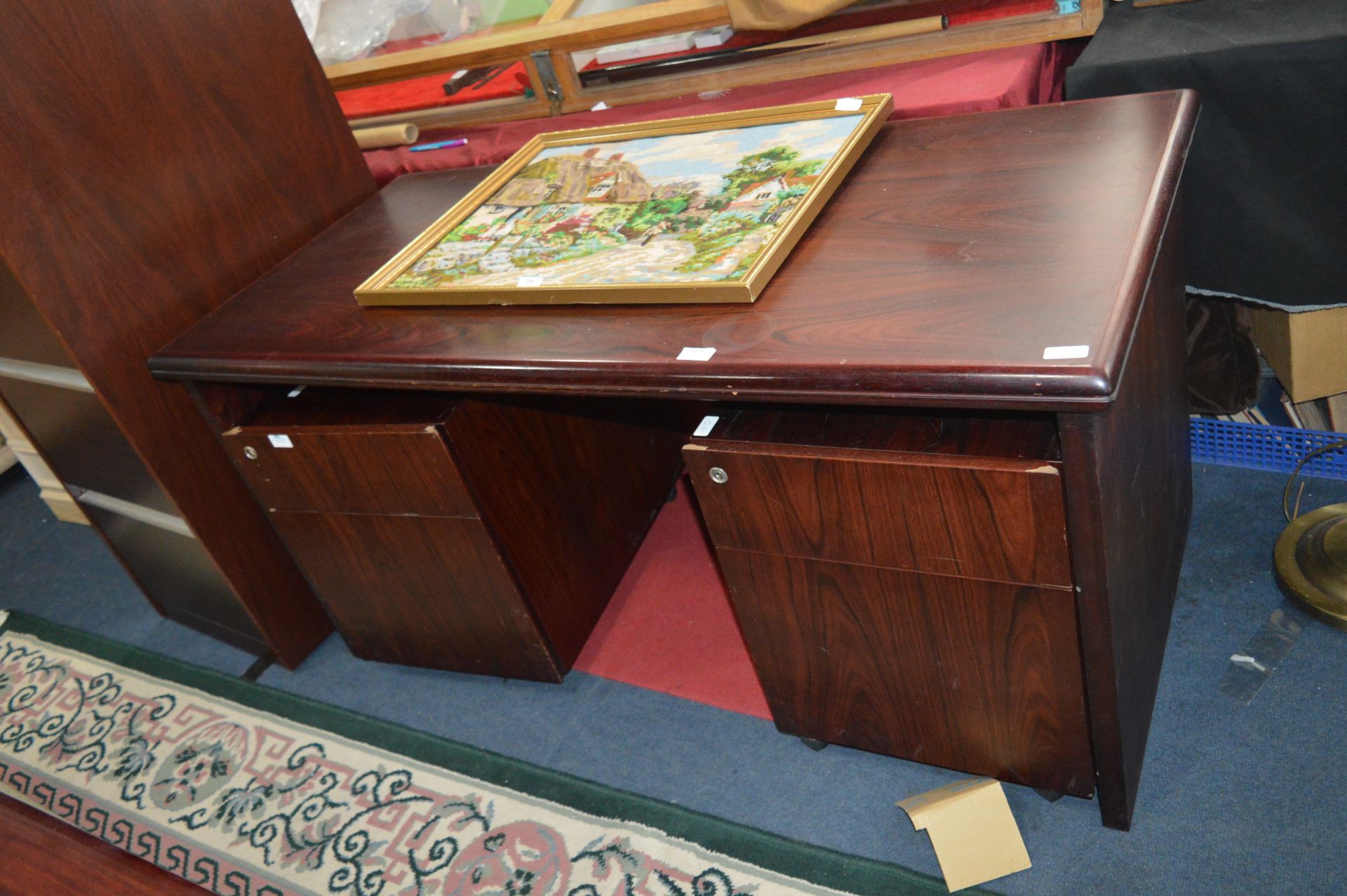 Rosewood Effect Desk and a Pair of Two Drawer Fili