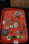 Tray Lot of Costume Jewellery; Brooches and Neckla