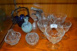 Glassware Including Sundae Dishes, Vase, Basket, etc