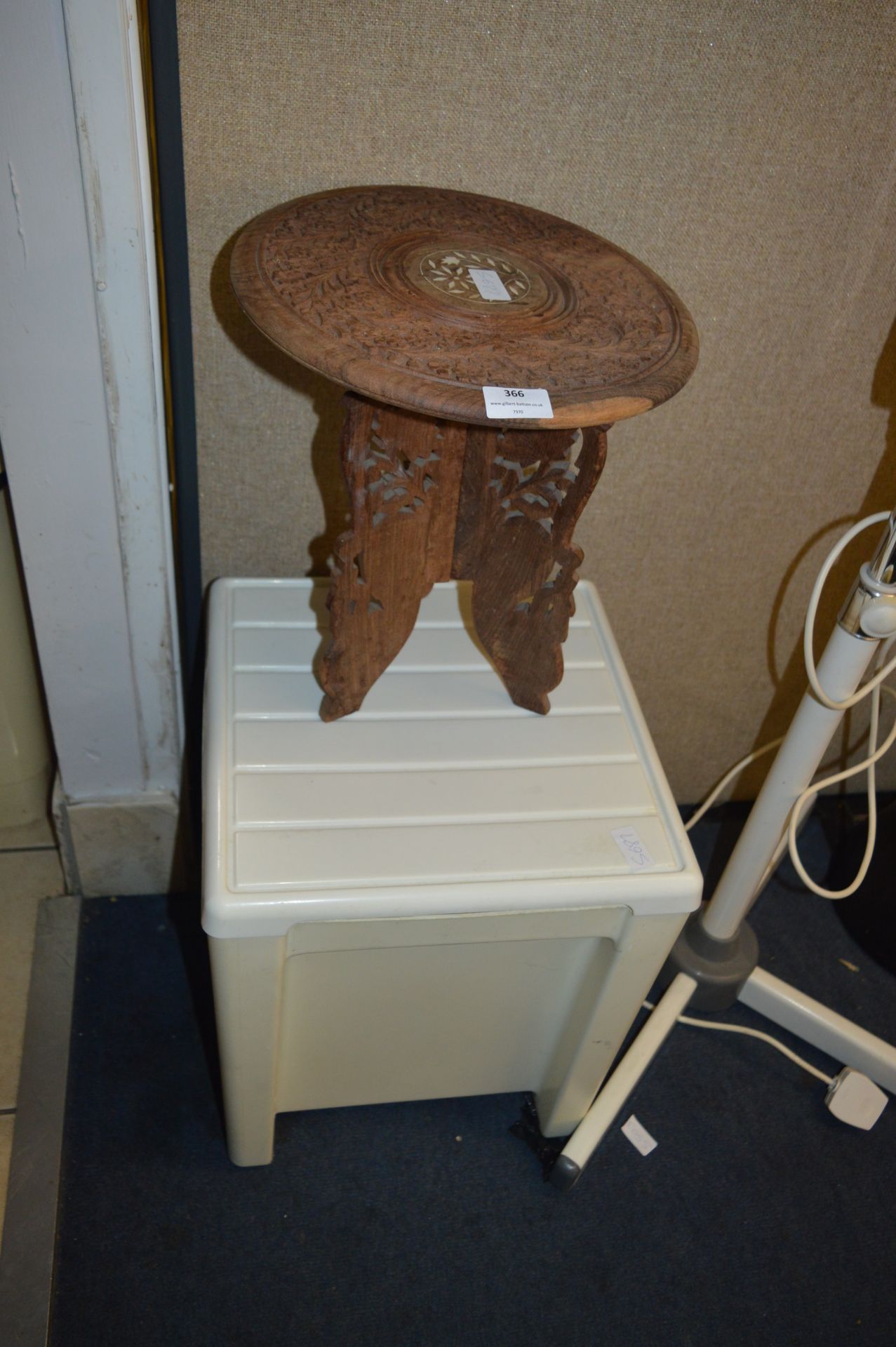 Indian Carved Teak Folding Table and Bathroom Cabi