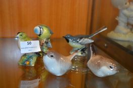 Three Beswick and Two Russian Bird Figurines