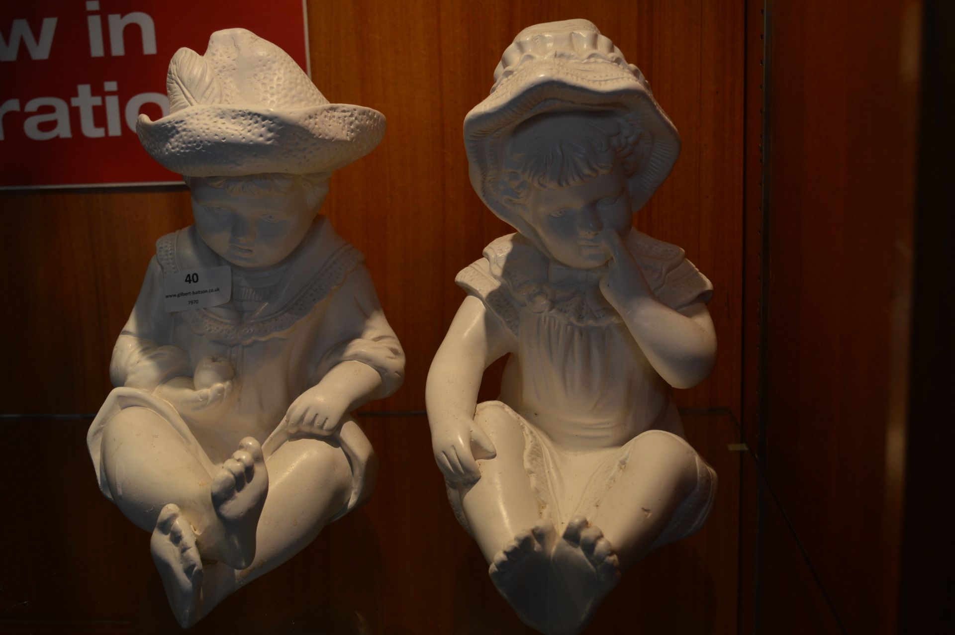 White Painted Plaster Figurines - Boy & Girl