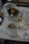 Brass Jam Pan, Commemorative Mugs, Glass Fruit Bow
