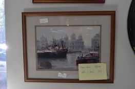 Framed Jack Rigg Print - Princes Dock with Trawler