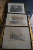 Three Framed Coloured Engravings (One of Hull Dock