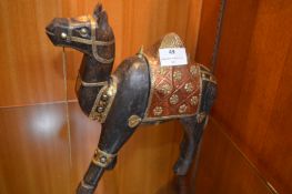 Carved Wood Camel with Brass & Copper Decoration