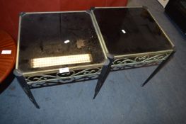 Pair of Black Metal & Brass Effect Side Tables wit