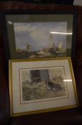 Two Framed Prints - Shopping and Farmyard Scene
