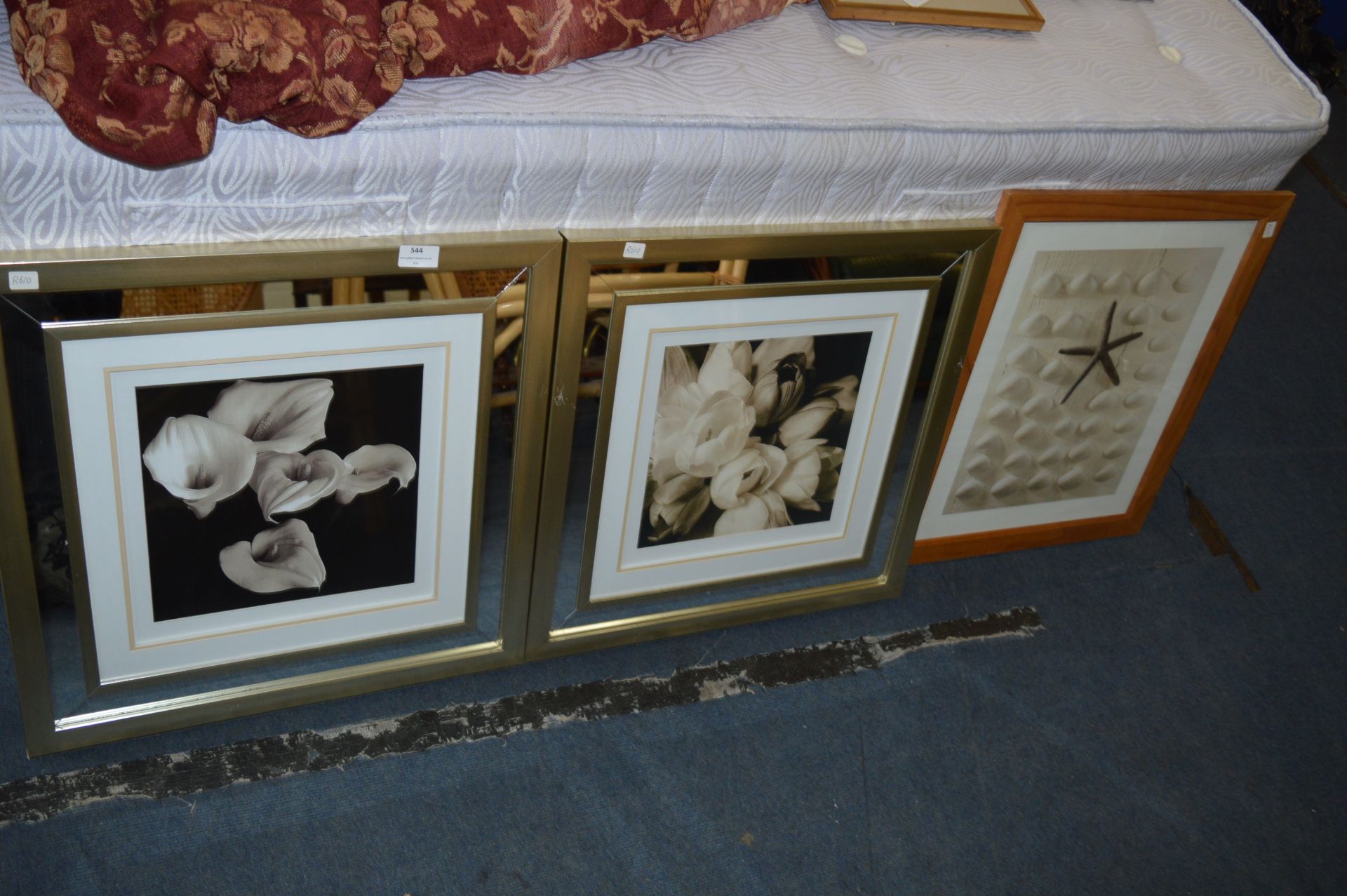 Pair of Gilt and Mirrored Framed Prints - Flowers