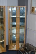 Beech Effect Corner Display Cabinet with Mirrored