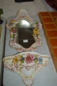Decorative Italian Pottery Framed Floral Mirror an