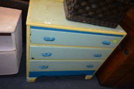 Green & Blue Painted Three Height Chest of Drawers