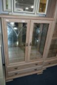 Limed Oak Effect Display Cabinet with Two Drawers