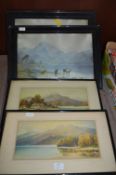 Pair of Edwardian Coloured Framed Prints - Mountai