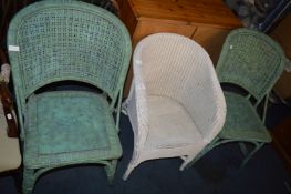 Lloyd Loom Wicker Chair and a Pair of Green Painte