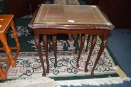 Mahogany Nest of Three Tables with Glass & Leather