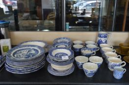 Large Quantity of Blue & White Willow Pattern Tea