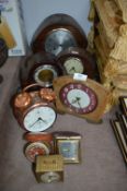Selection of Oak Cased Mantel Clocks and Travel Al