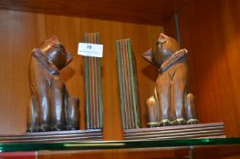 Pair of Carved Wood Cat Bookends