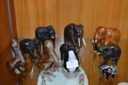 Collection of Carved Wood Elephants, Glass Paperwe