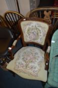 Carved Walnut Framed Armchair with Needlework Seat