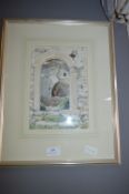 Framed Watercolour - Farm Window with Chickens