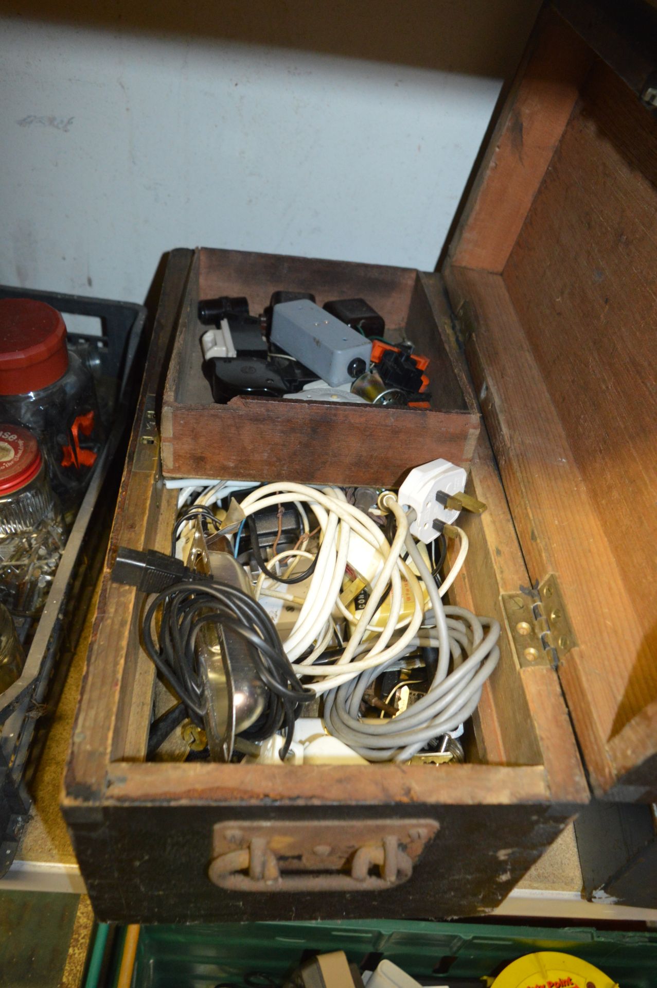 Pine Toolbox Containing Electrical Fittings