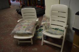 Two Plastic Garden Chairs with Cushions