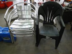 *Two Plastic and Three Aluminium Stackable Chairs
