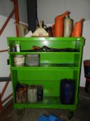 *Mobile Oil Cart Containing Assorted Measuring Jug