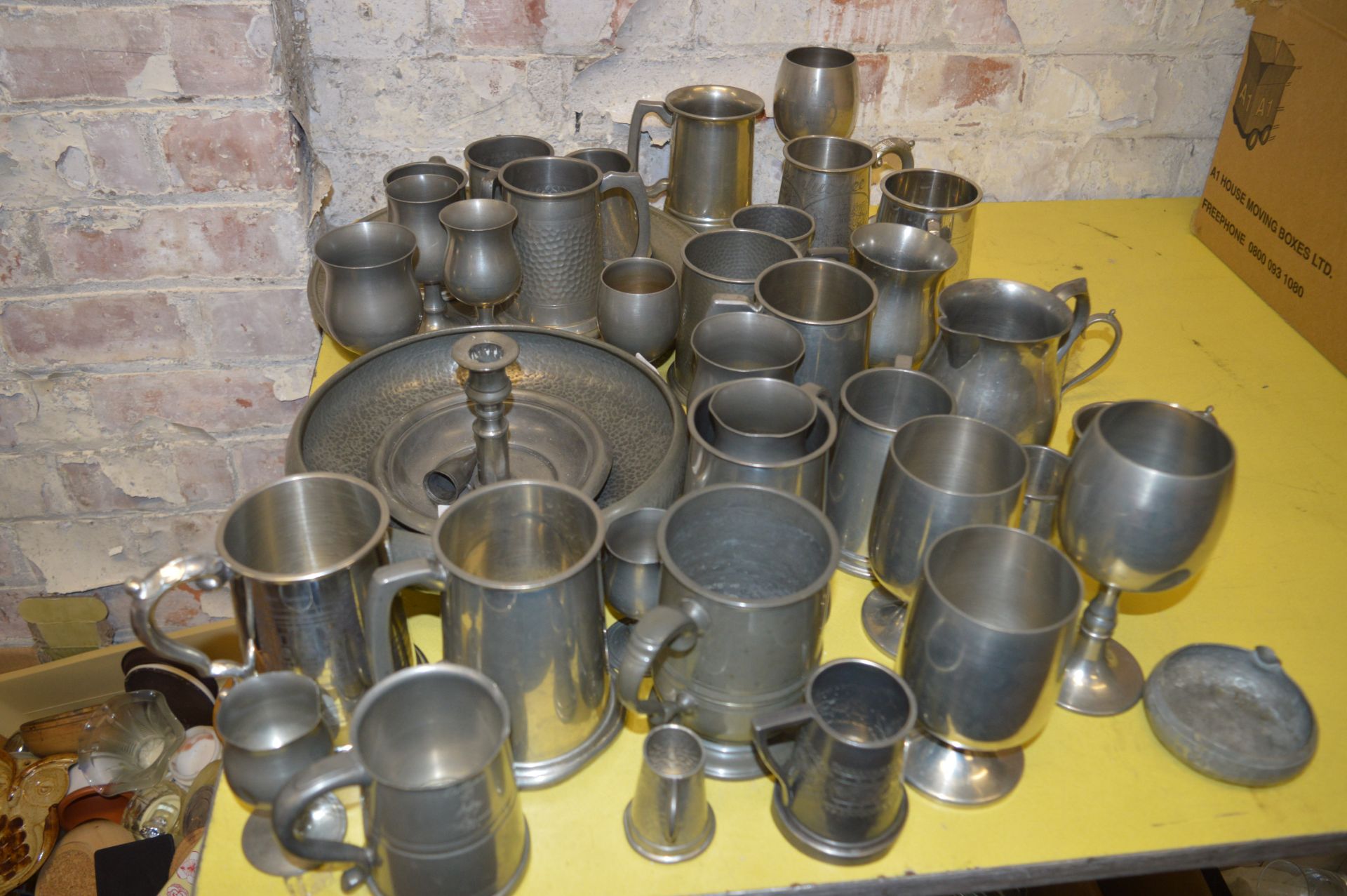 Large Quantity of Pewter Ware Including Tankards,