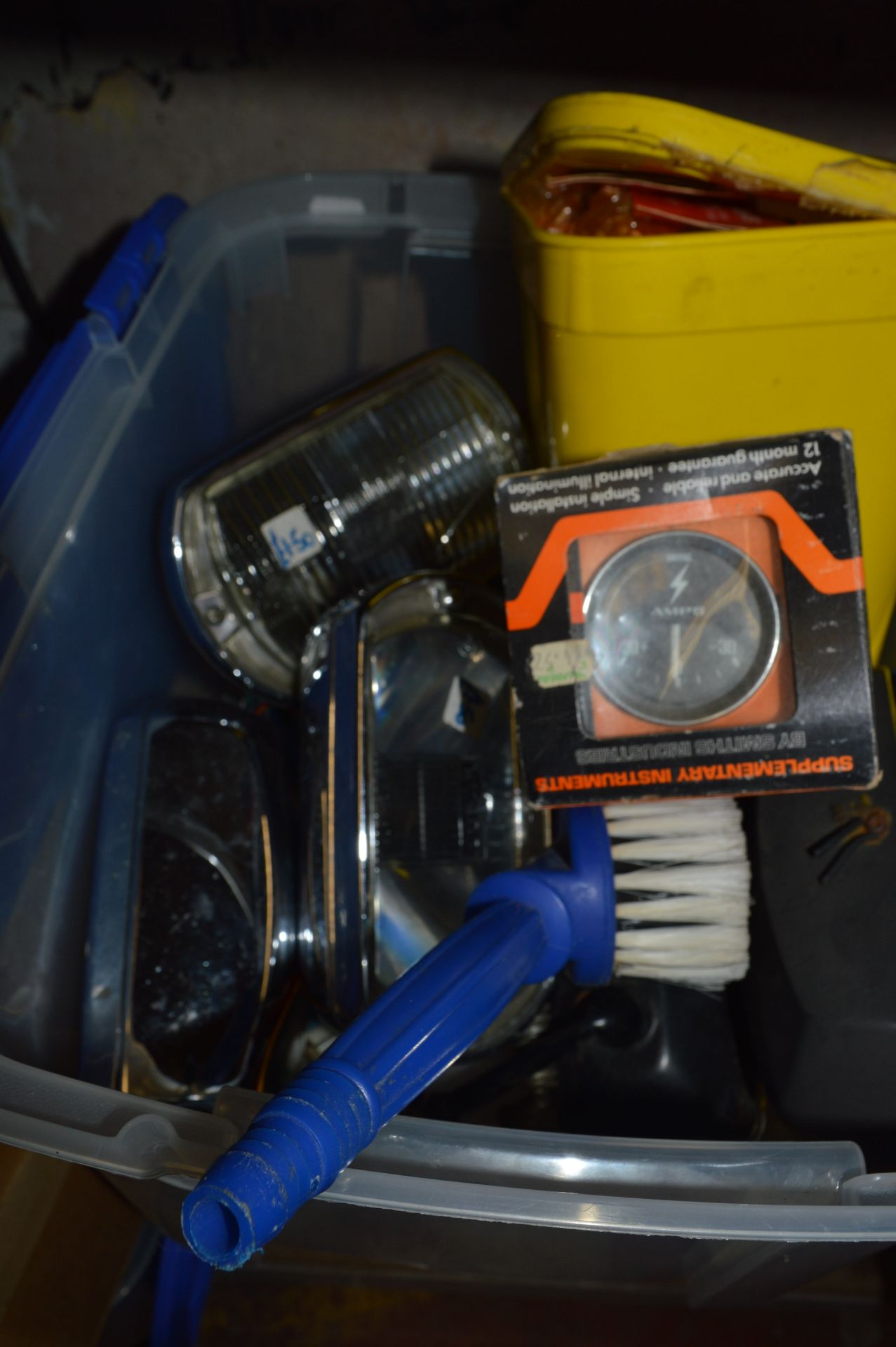 Box of Car Headlights, Ammeter, etc.