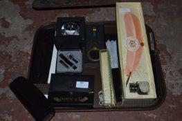 Tray Containing Maglite, Magnifying Glass, Plume,