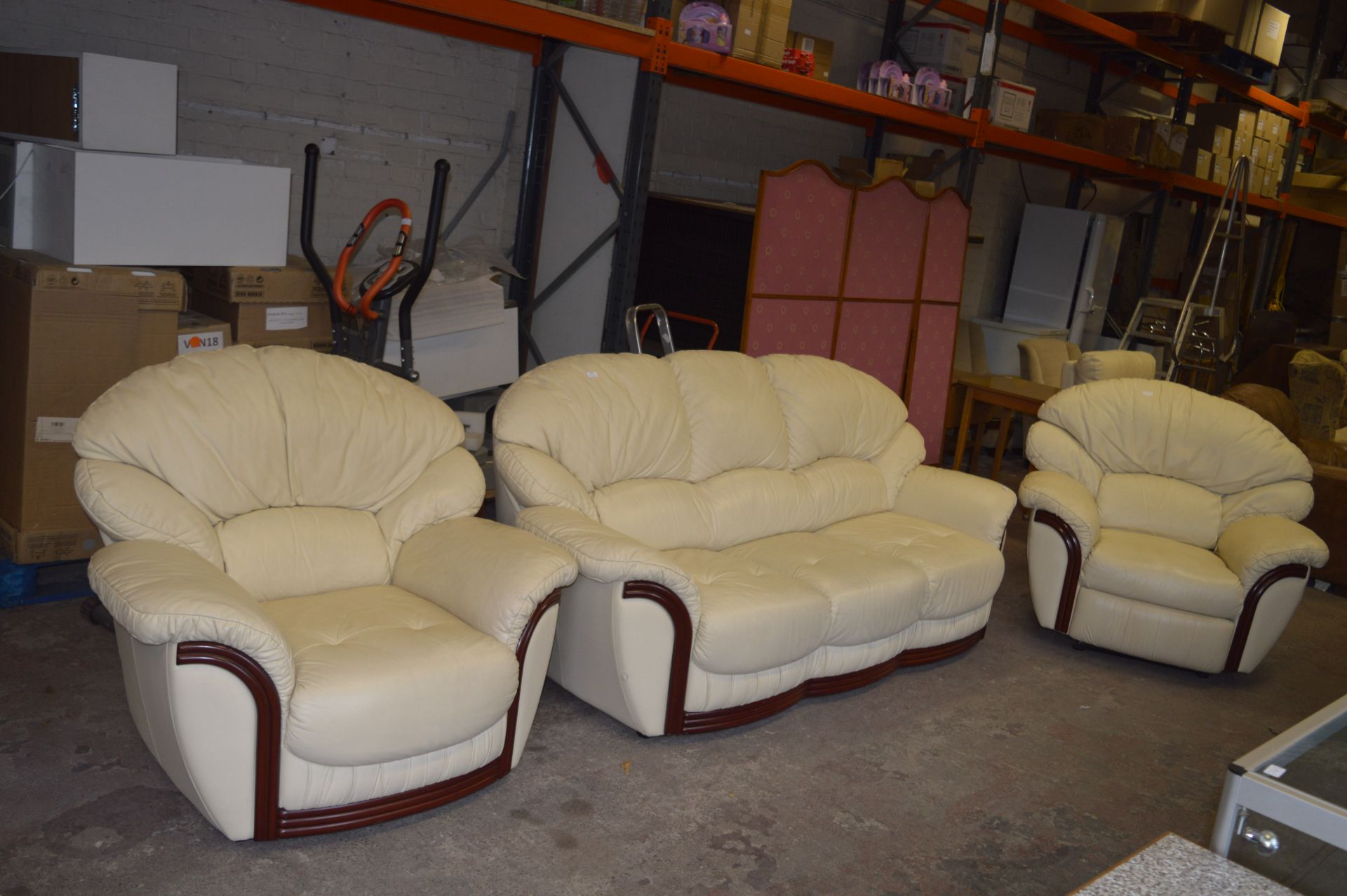 Cream Leather Three Piece Suite