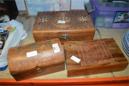 Three Indian Teak Trinket Boxes