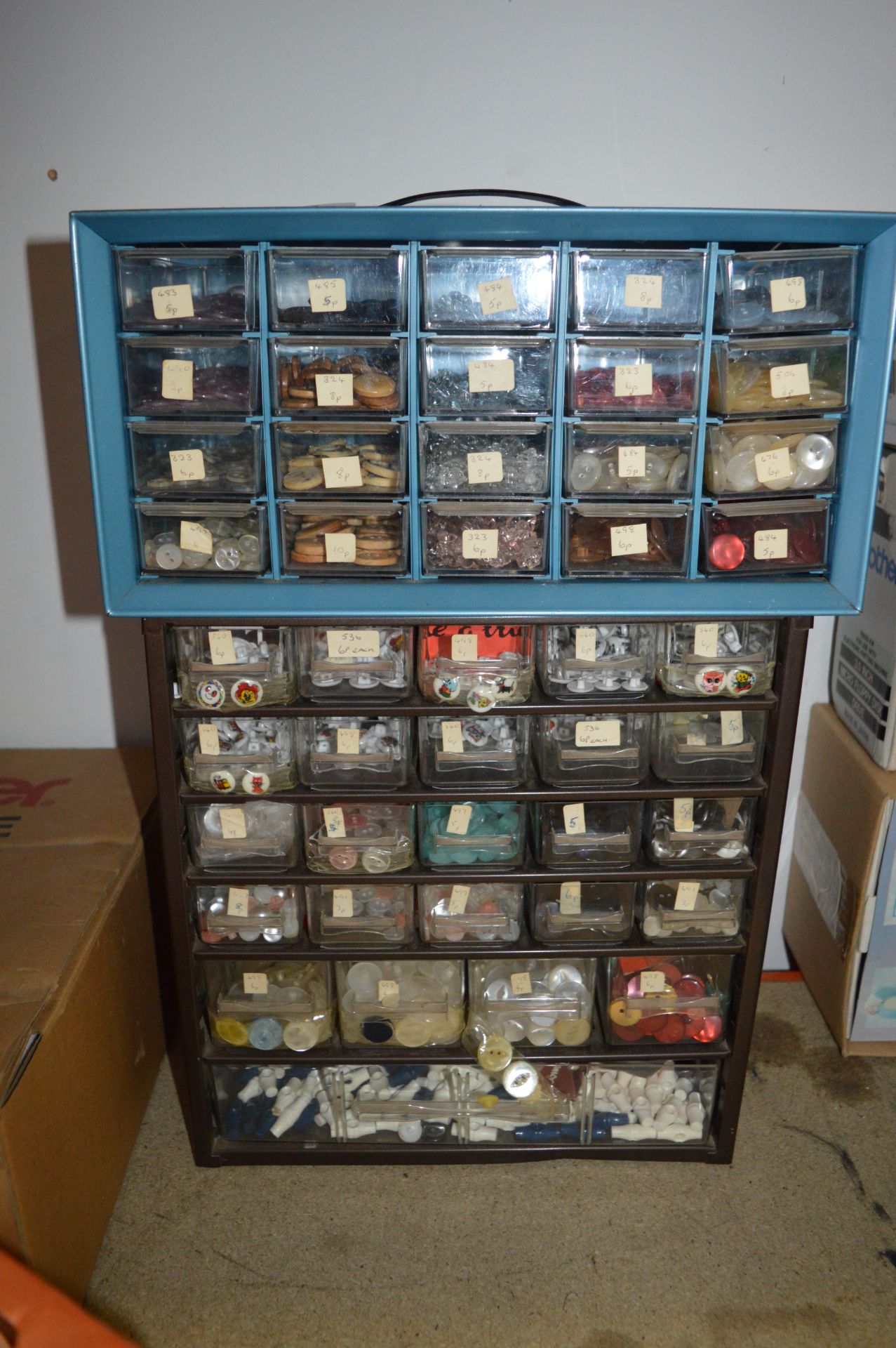 Two Storage Drawers of Buttons
