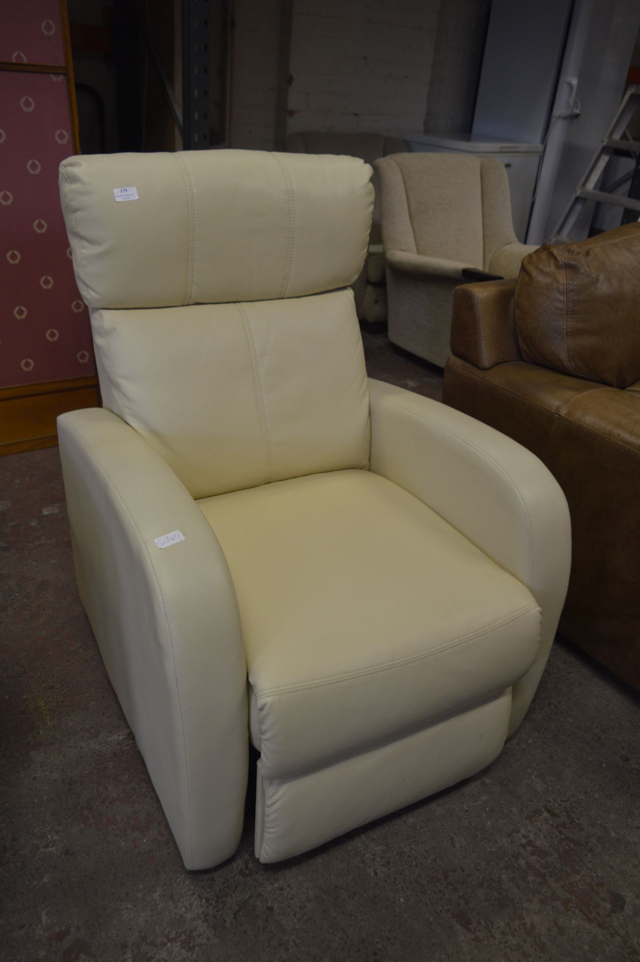 Cream Leatherette Reclining Armchair