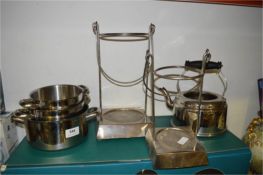 Three Pans, Kettle and Two Candle Lamp Frames