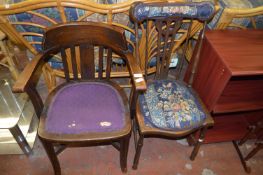 Two Vintage Wood Framed Upholstered Chairs