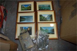 Five Small Framed Landscapes and Two Vintage Books
