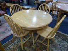 Circular Light Beech Dining Table with Four Chairs