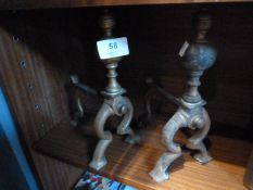 Two Brass Fire Companion Holders