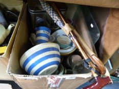 Box of Assorted Kitchenalia, Pottery Including Cor