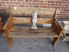 Wooden Bench with Stone Owl Ornament