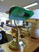 Brass Desk Lamp with Green Glass Shade